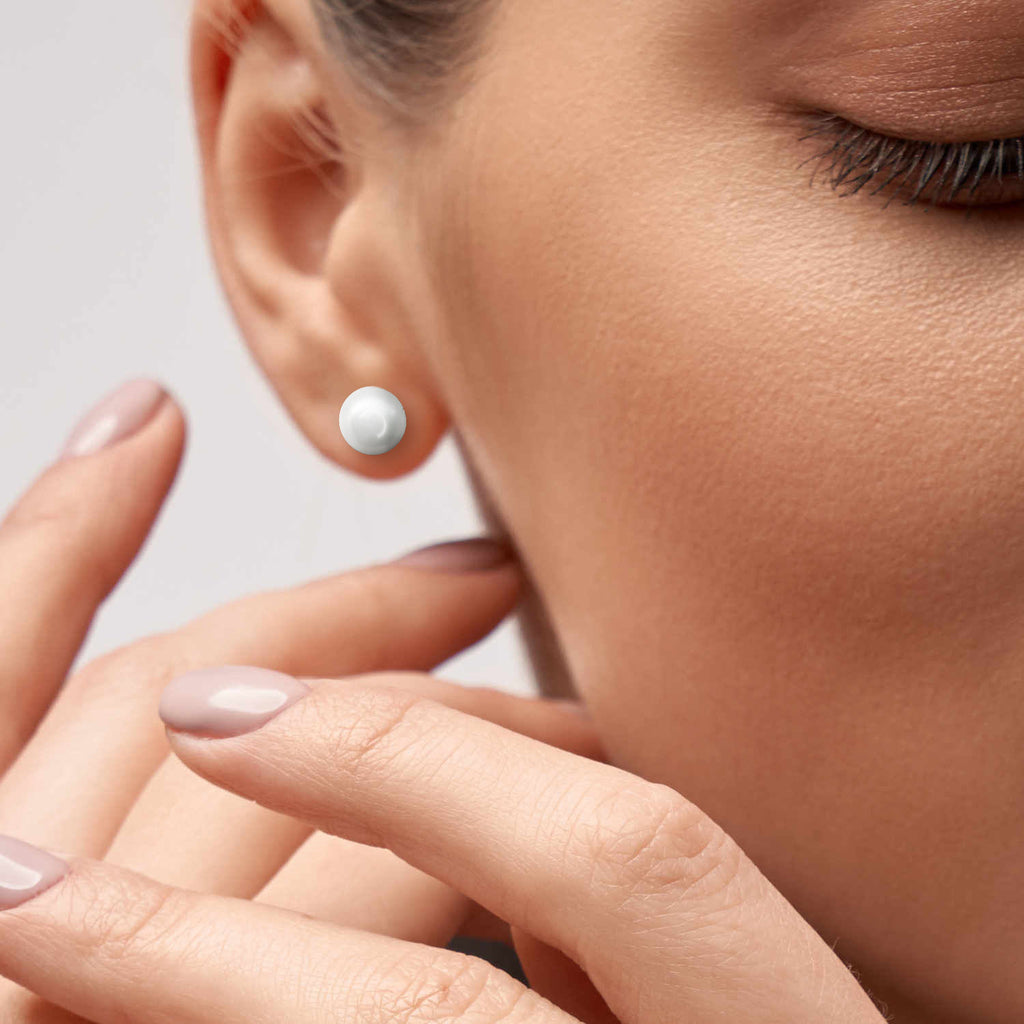 White Pearl 10mm<BR/>Stud Earrings