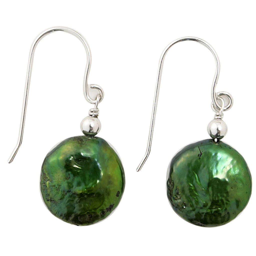 Green Coin Pearl Earrings