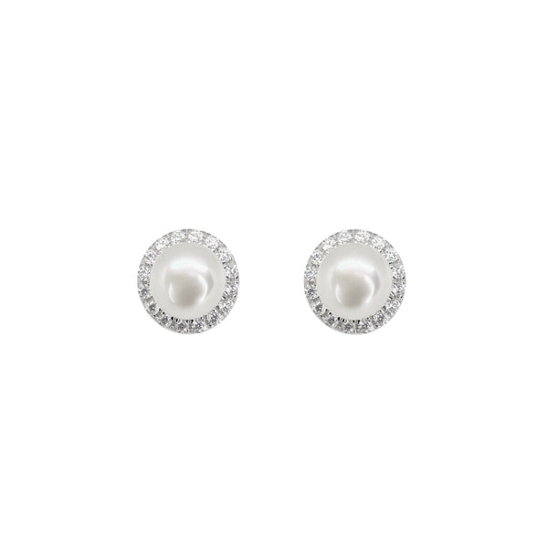 Pearl & Cubic Zirconium <BR/>Cluster Earrings