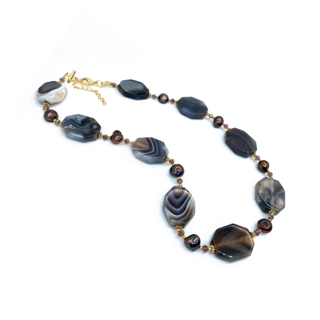 Botswanan Agate & <BR/>Pearl Necklace
