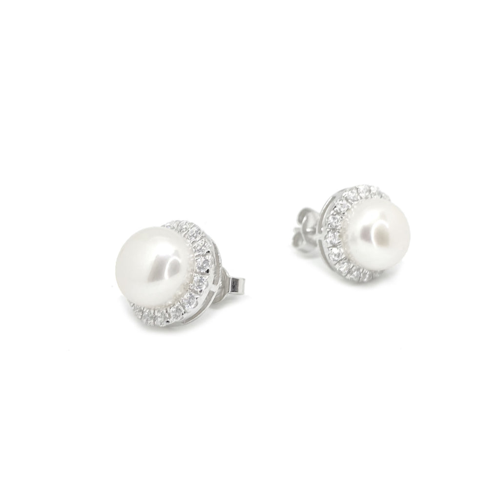 Pearl & Cubic Zirconium <BR/>Pendant & Earrings Set