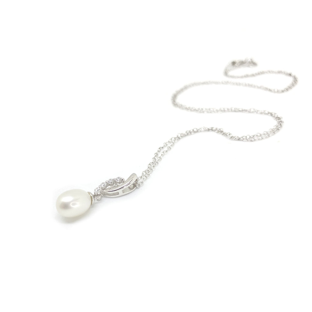 Pearl & Cubic Zirconium Pendant<BR/>Swirl Necklace