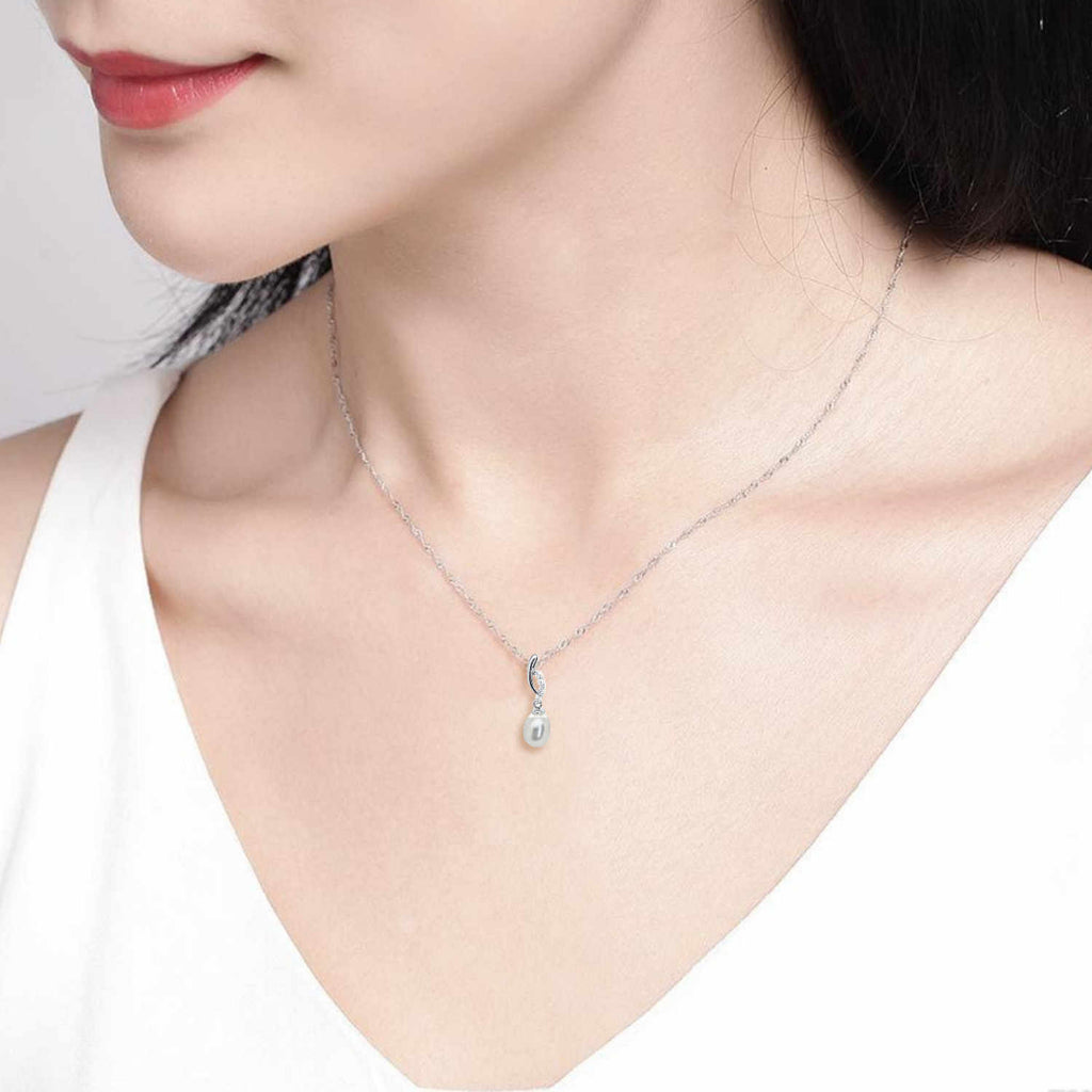 Pearl & Cubic Zirconium Pendant<BR/>Swirl Necklace