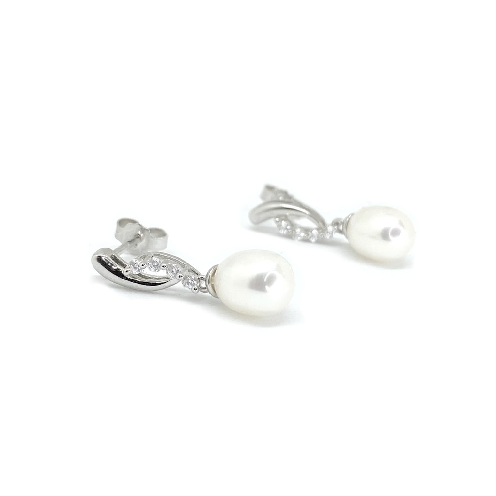 Pearl & Cubic Zirconium Pendant<BR/>Swirl Earrings