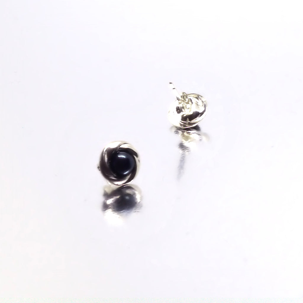 Black Pearl and<BR/>Silver Stud Earrings