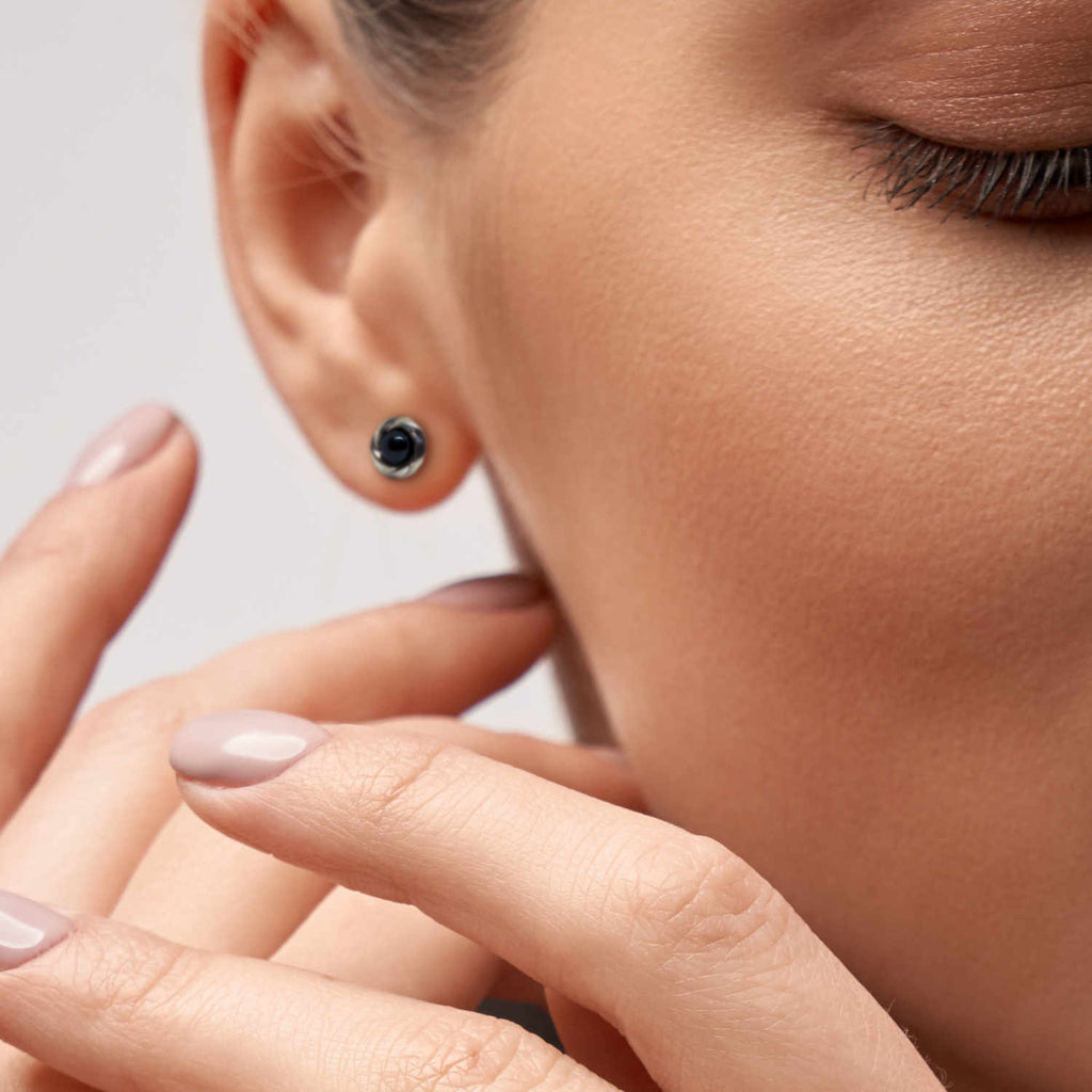 Black Pearl and<BR/>Silver Stud Earrings