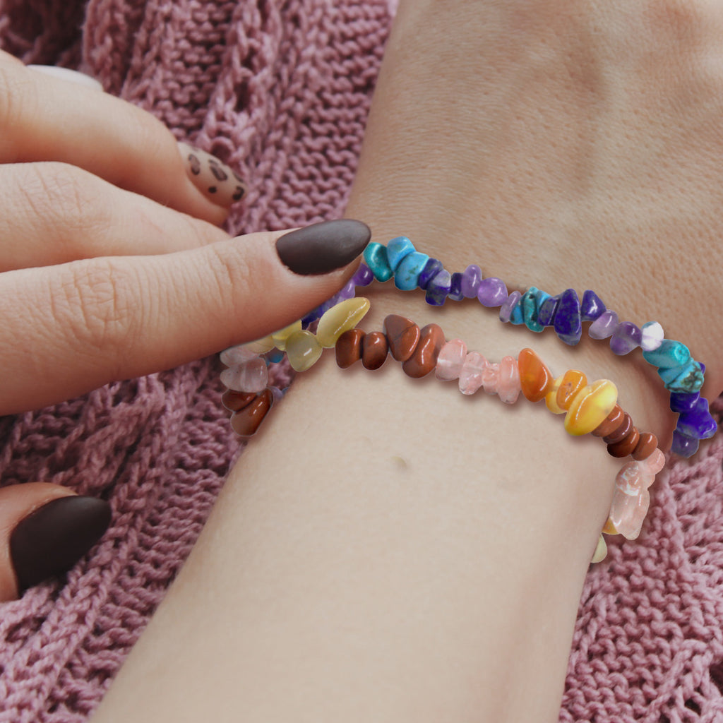 Two Multi Gemstone<br/>Elasticated Bracelet