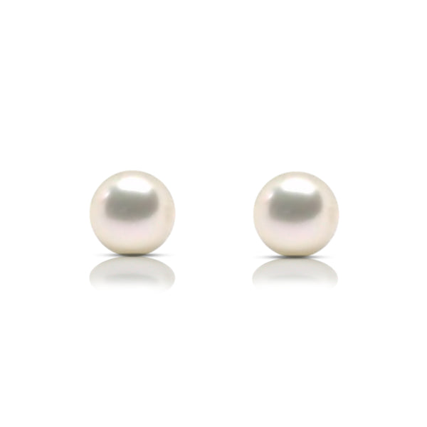 White Button Pearl Stud<BR/> Earrings