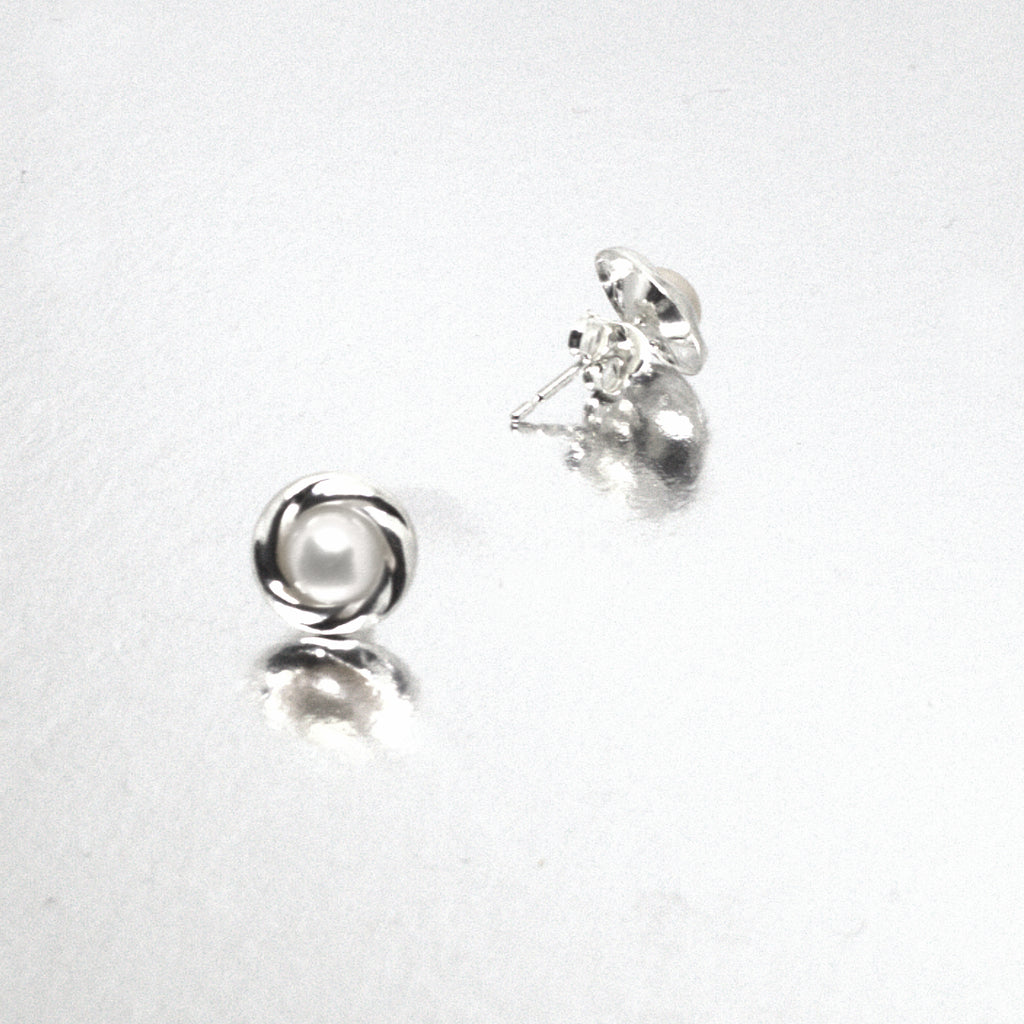 White Pearl and<BR/>Silver Stud Earrings