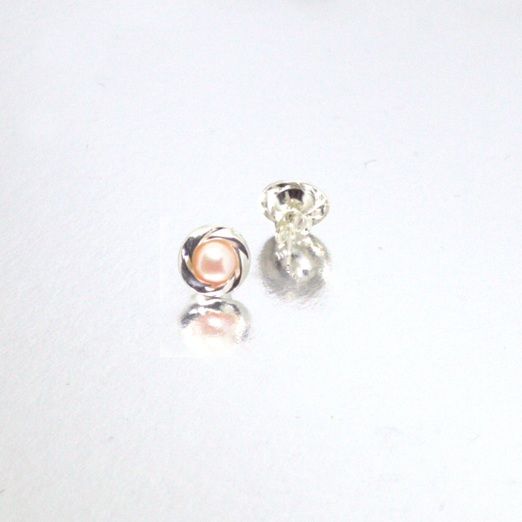 Pink Pearl and<BR/>Silver Stud Earrings