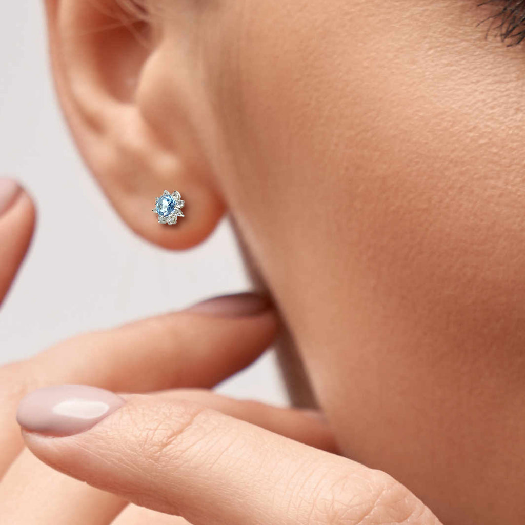 Blue Topaz & Diamond<BR/> White Gold Earrings