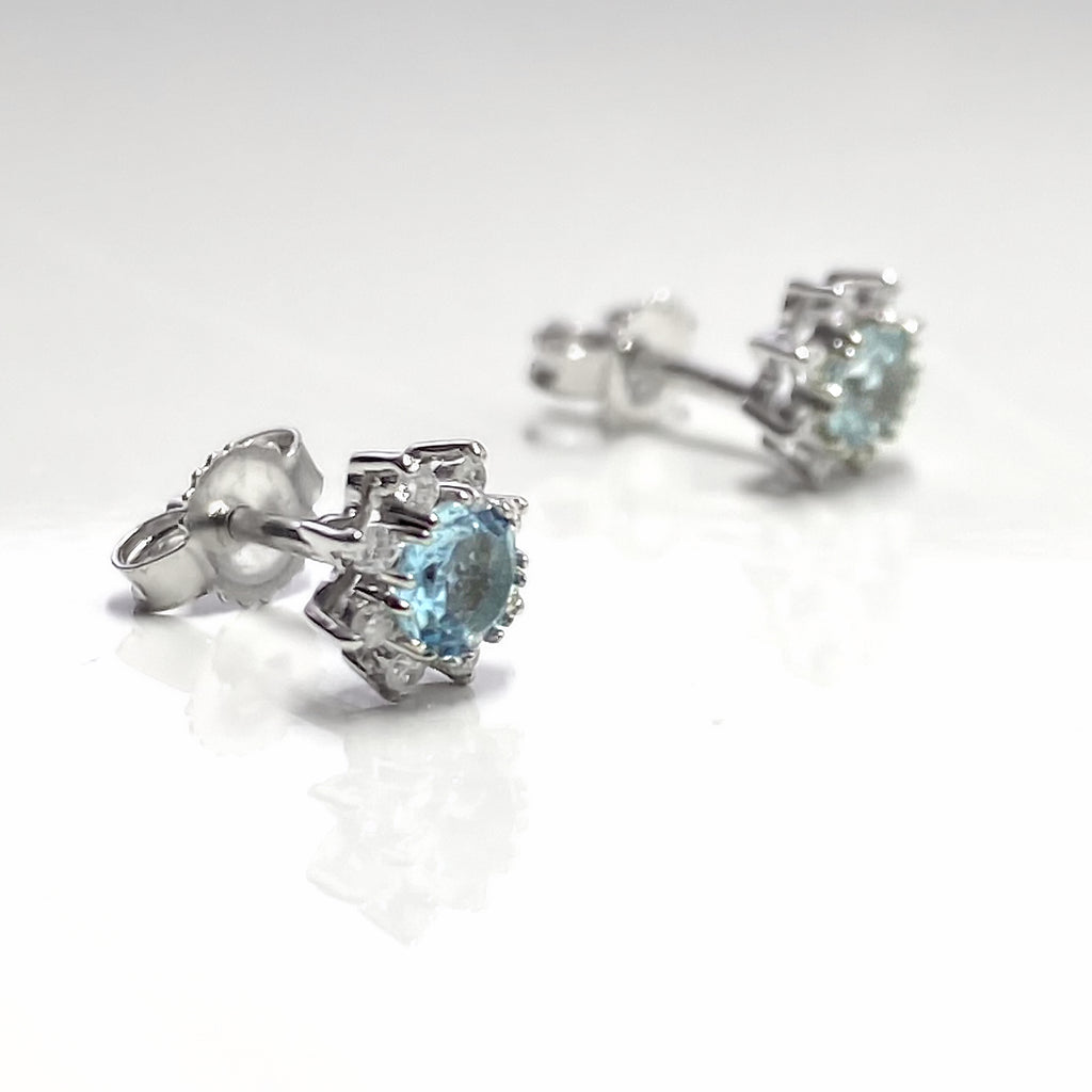 Blue Topaz & Diamond<BR/> White Gold Earrings