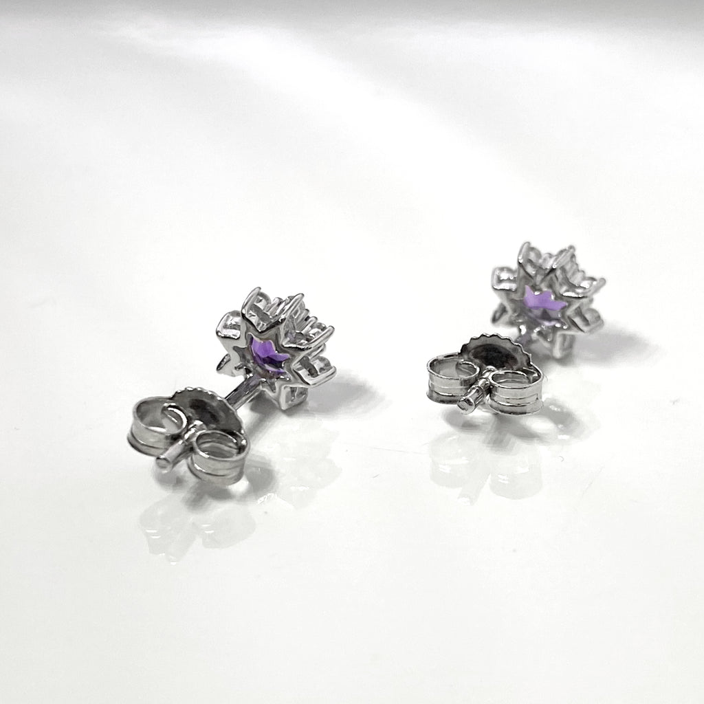 Amethyst and Diamond <BR/>White Gold Earrings