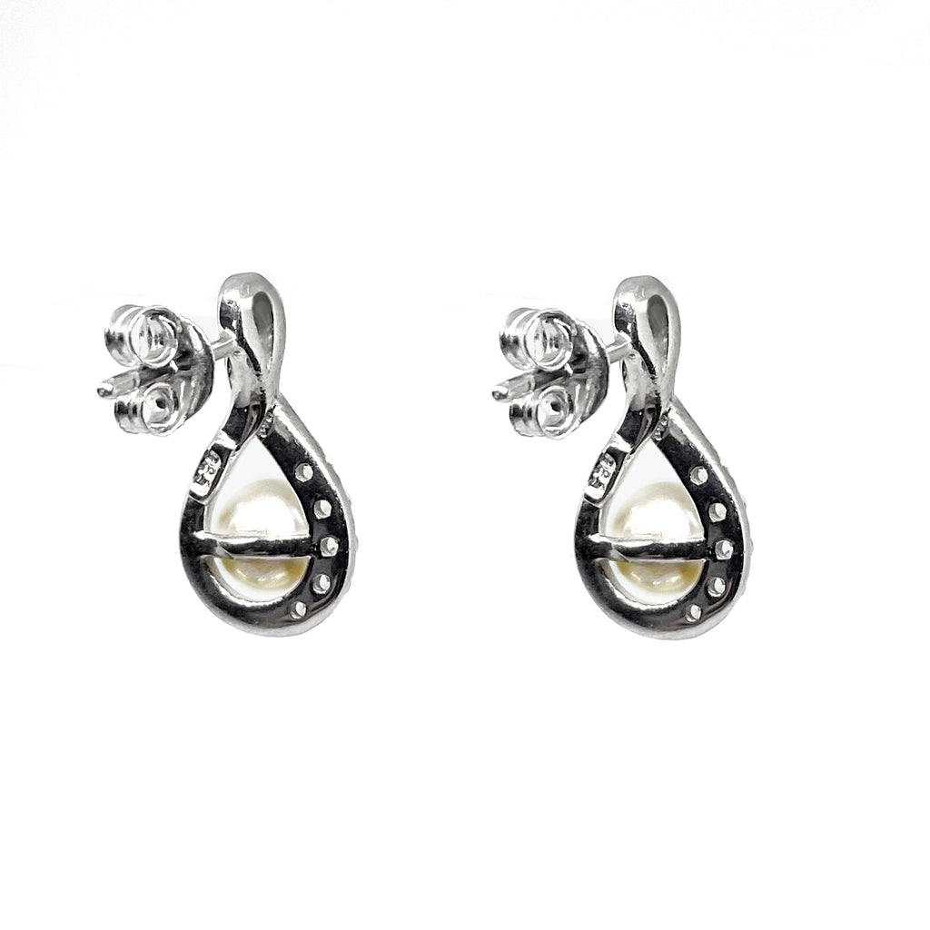 Pearl & CZ Crystal<BR/>Drop Earrings