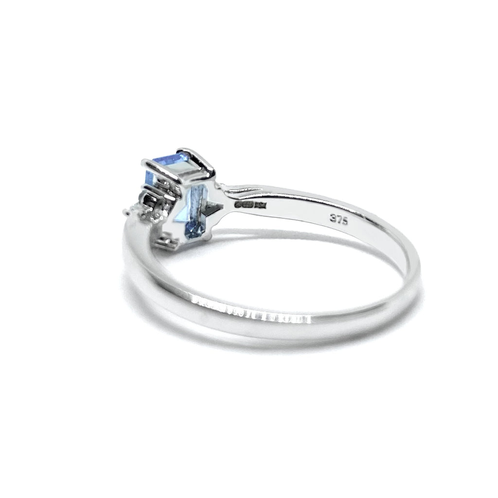 Emerald Cut Blue Topaz & Diamond <br>White Gold Ring