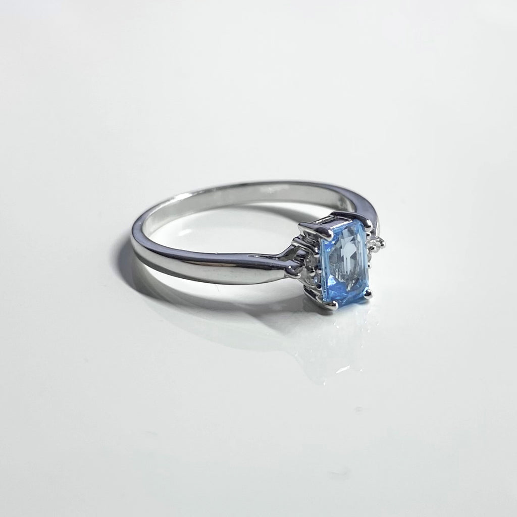 Emerald Cut Blue Topaz & Diamond <br>White Gold Ring