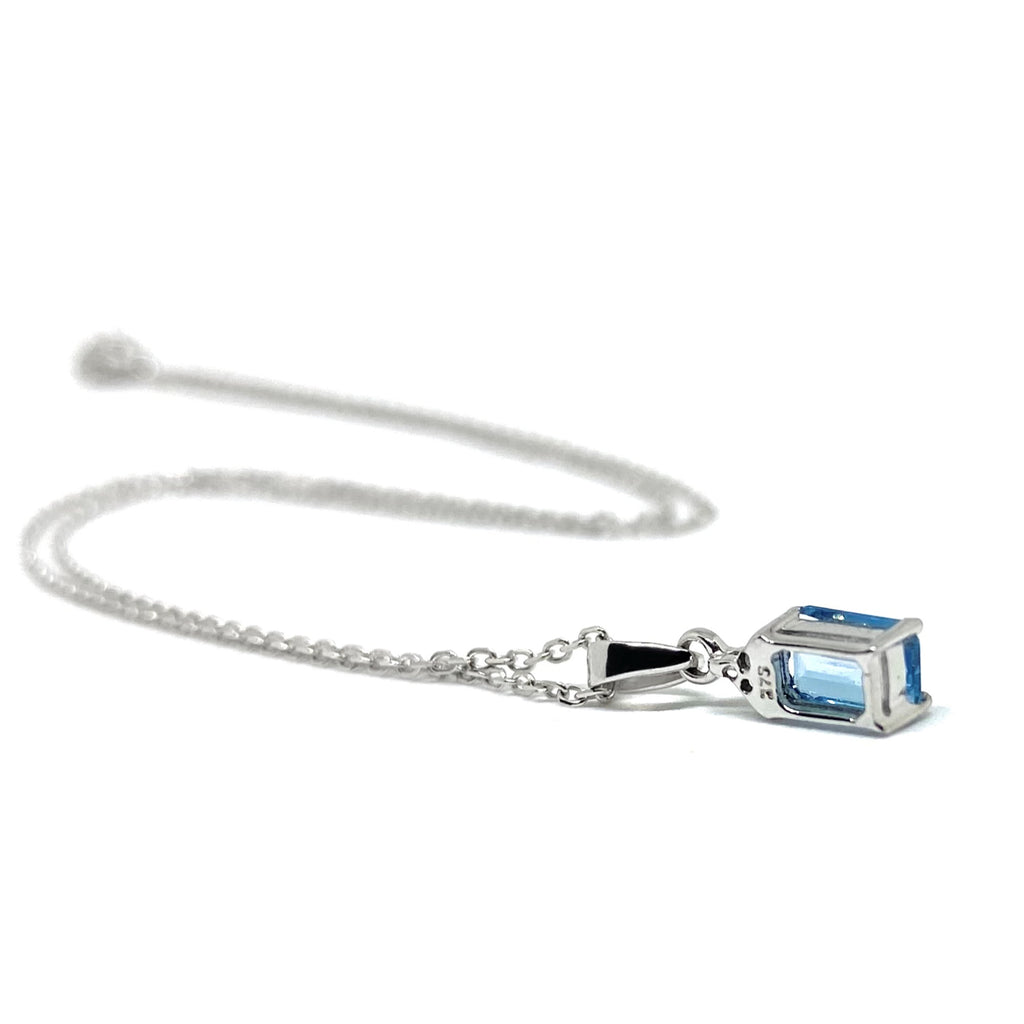 Emerald Cut Blue Topaz & Diamond<BR/>White Gold Pendant