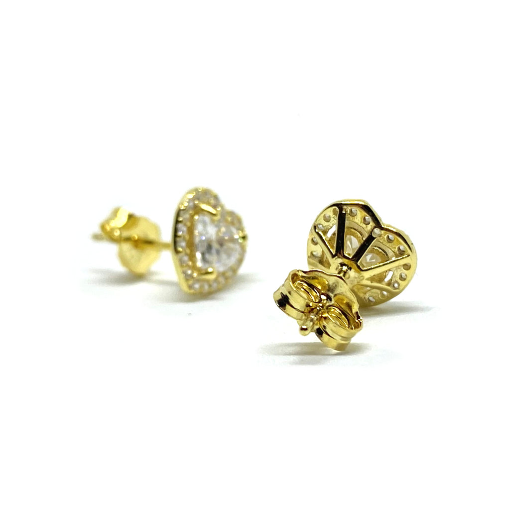Cubic Zirconium Heart <BR/>Gold  Earrings