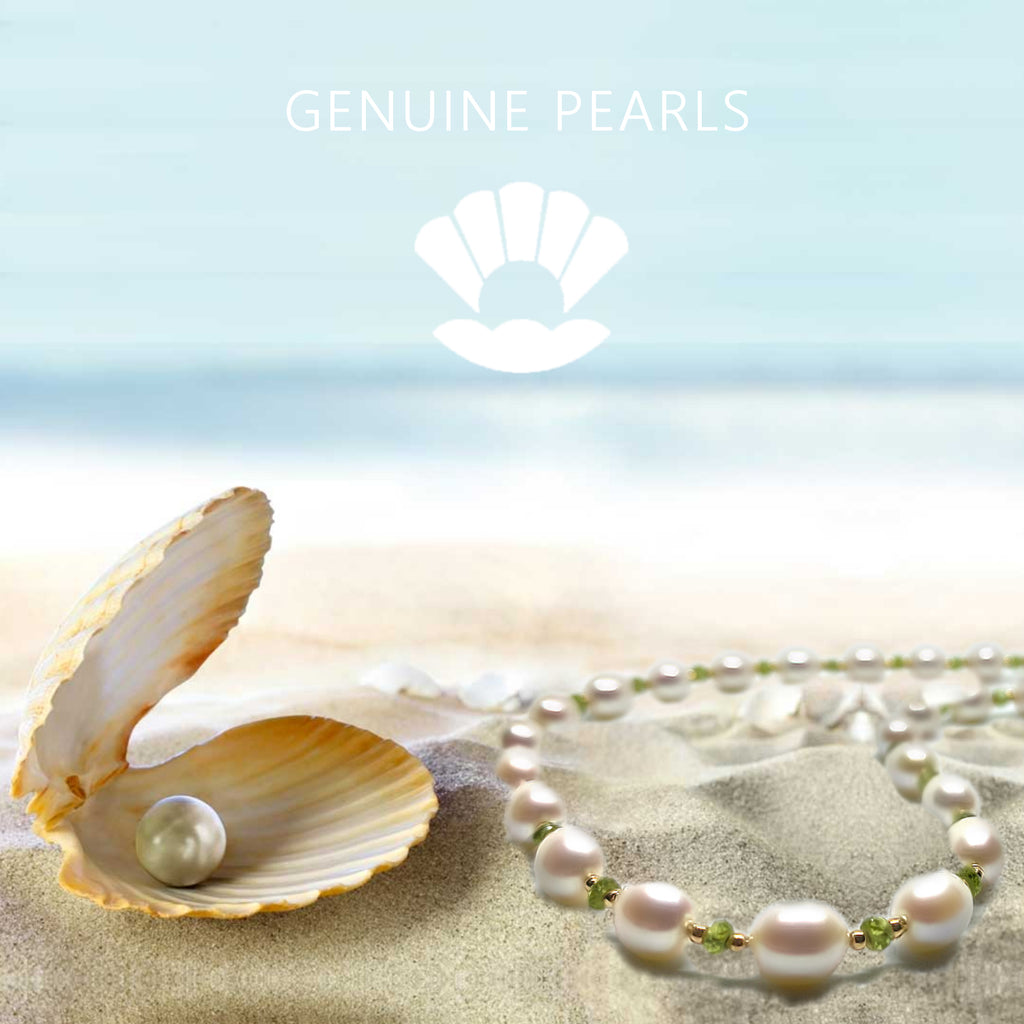 Pearl & Peridot<BR/>Yellow Gold Necklace
