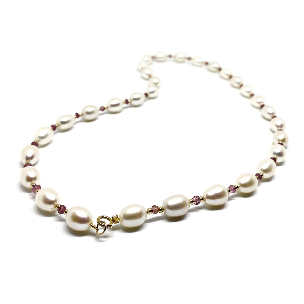 Pearl & Tourmaline <BR/>Yellow Gold Necklace