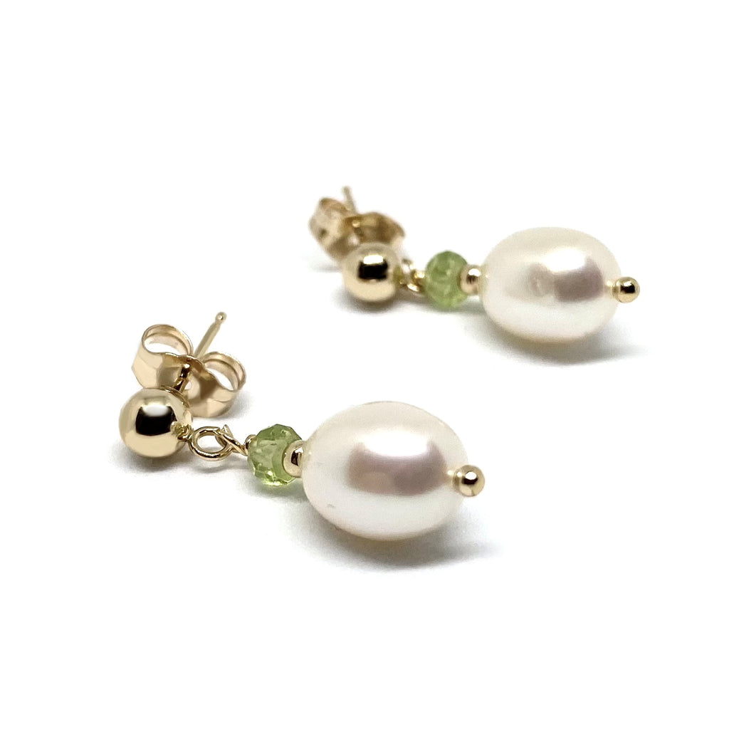 Pearl & Peridot <BR/>Gold Drop Earrings