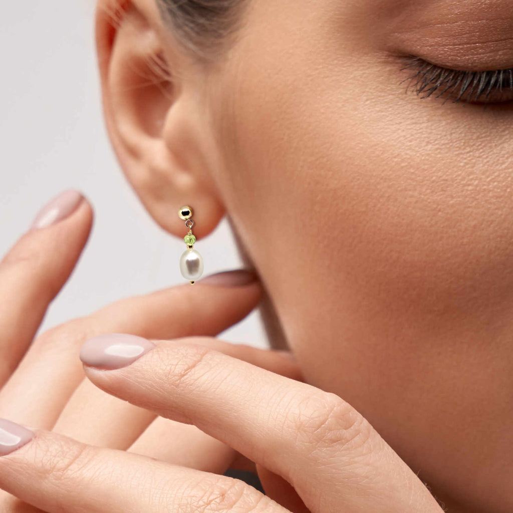 Pearl & Peridot <BR/>Gold Drop Earrings