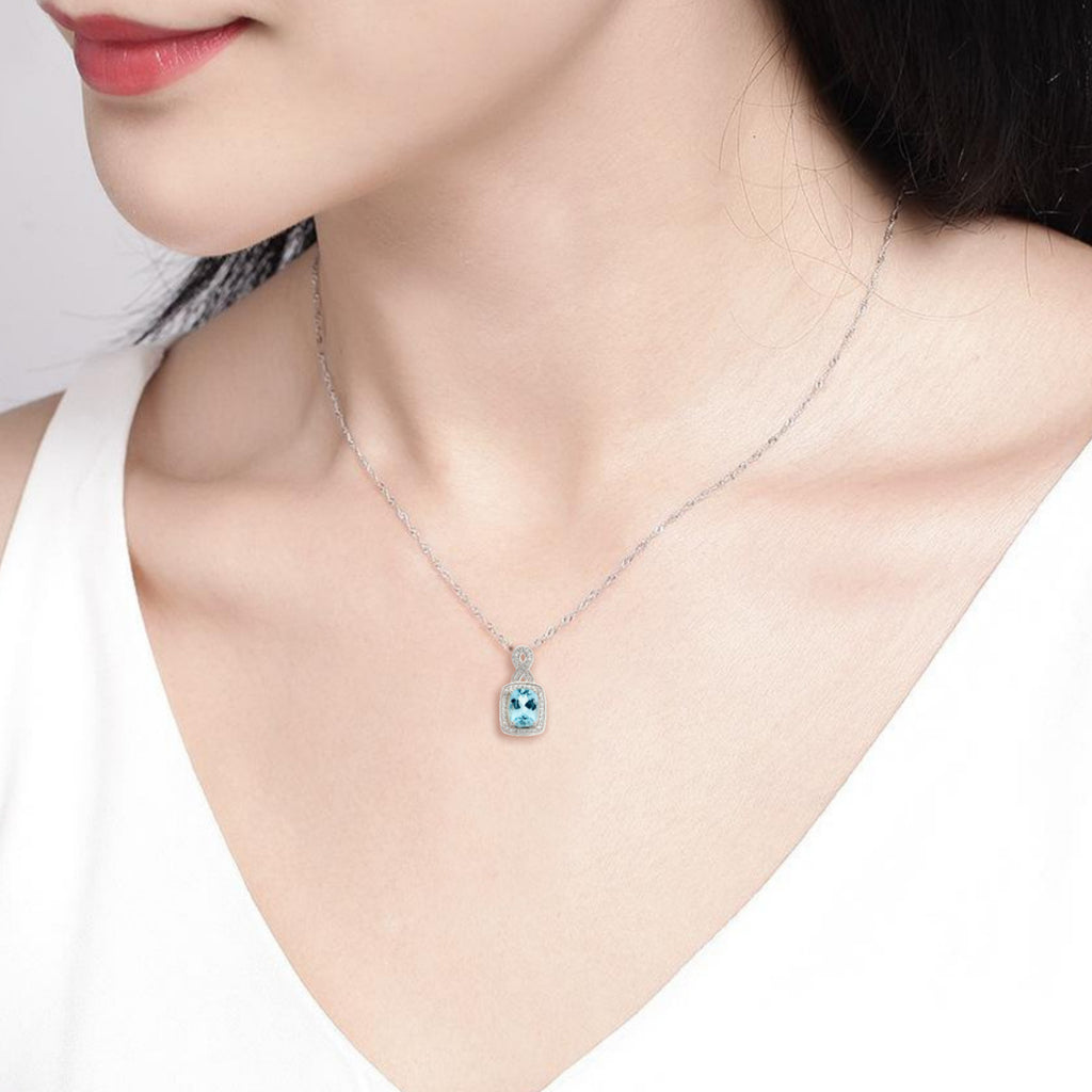 Sky Blue Topaz<BR/>and White Topaz<BR/>Silver Pendant