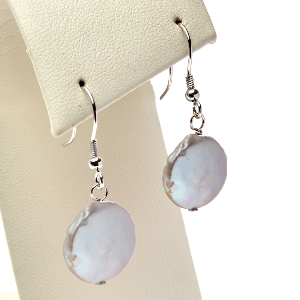 Silver Coin Pearl <BR/>Earrings