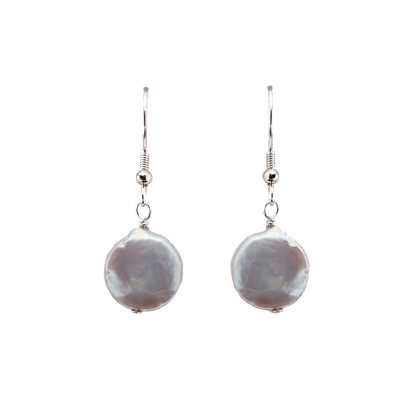 Silver Coin Pearl <BR/>Earrings