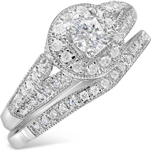 Bridal Set Of Diamond Engagement and Wedding Rings with over 50 diamonds in total