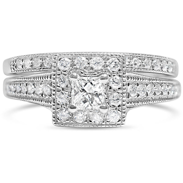 Bridal Set Of Princess cut Diamond Engagement and Wedding Ring in White Gold