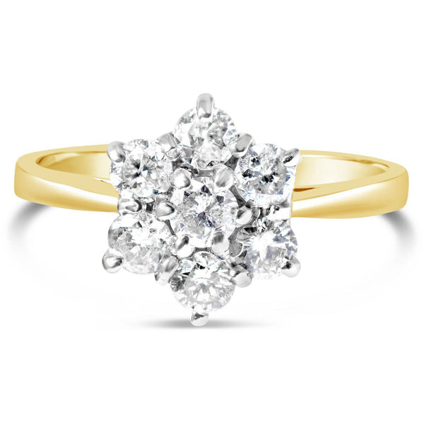 1 carat yellow gold diamond ring 7 stone cluster - G&S Diamonds