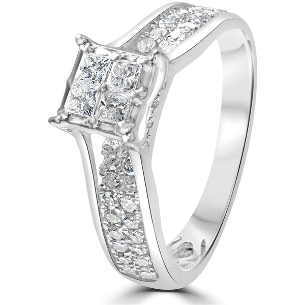 1 carat diamond ring - princess cut square cluster with diamond set shoulders