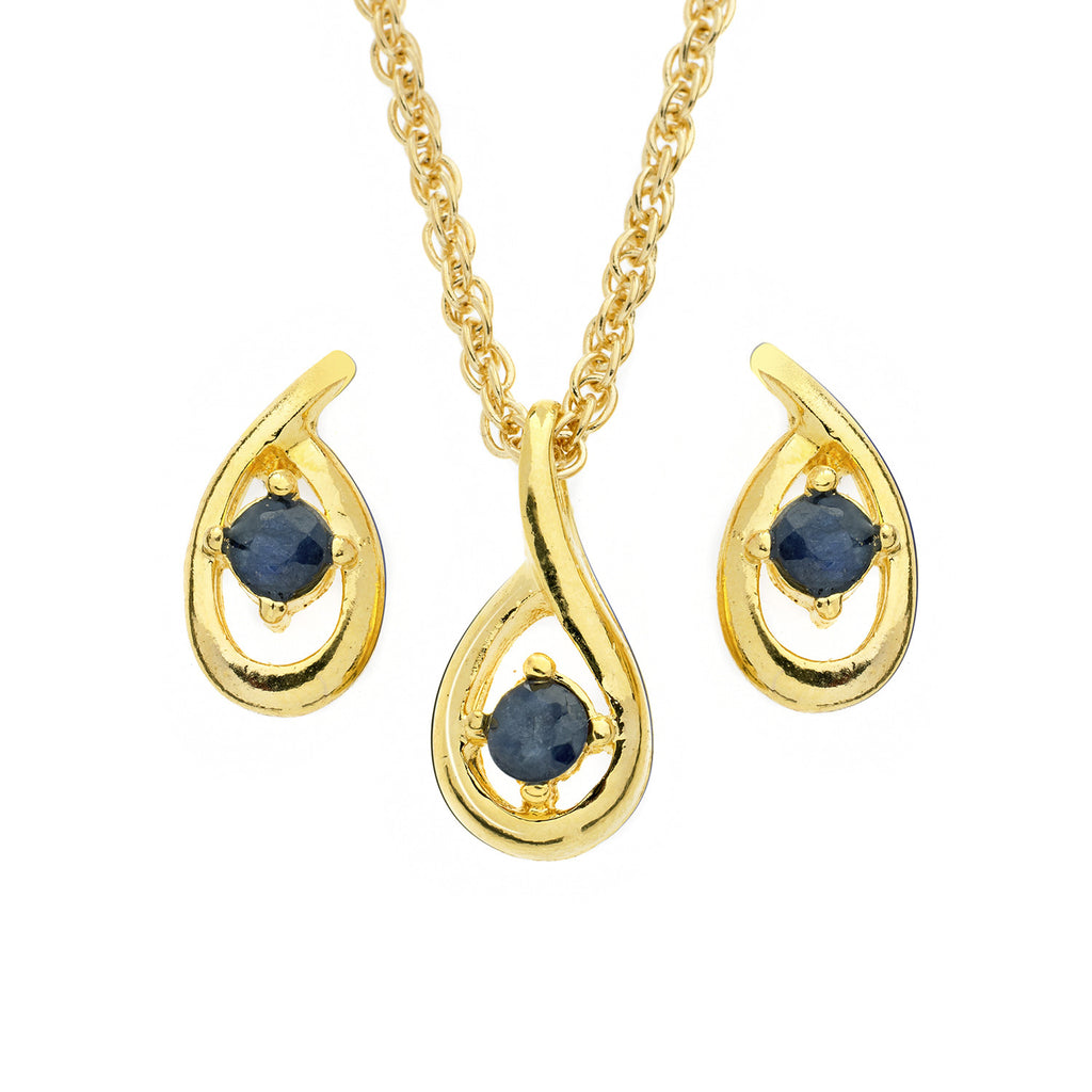 Sapphire Tear <BR/>Pendant and<BR/> Earrings Set