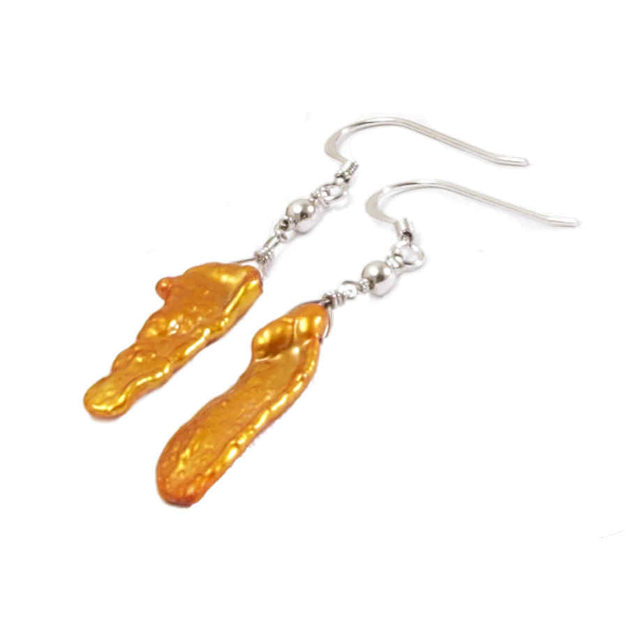 Golden Biwa Pearl Drop Earrings