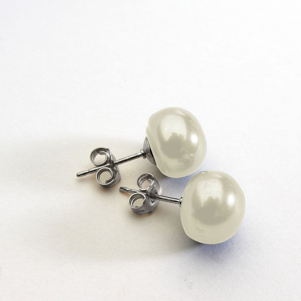 White Pearl Stud<BR/> Earrings