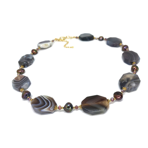 Botswanan Agate & <BR/>Pearl Necklace