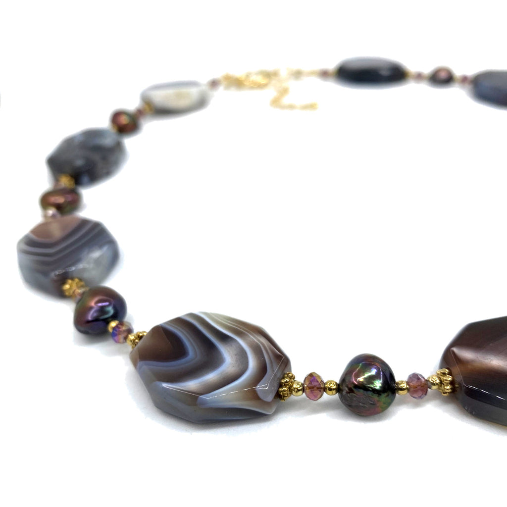 Botswanan Agate & <BR/>Pearl Necklace