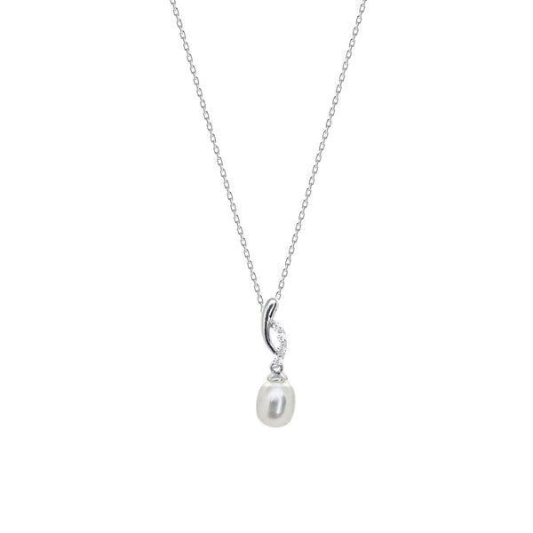 Pearl & Cubic Zirconium Pendant<BR/>Swirl Necklace