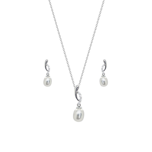 Pearl & Cubic Zirconium Pendant<BR/> & Earring Set