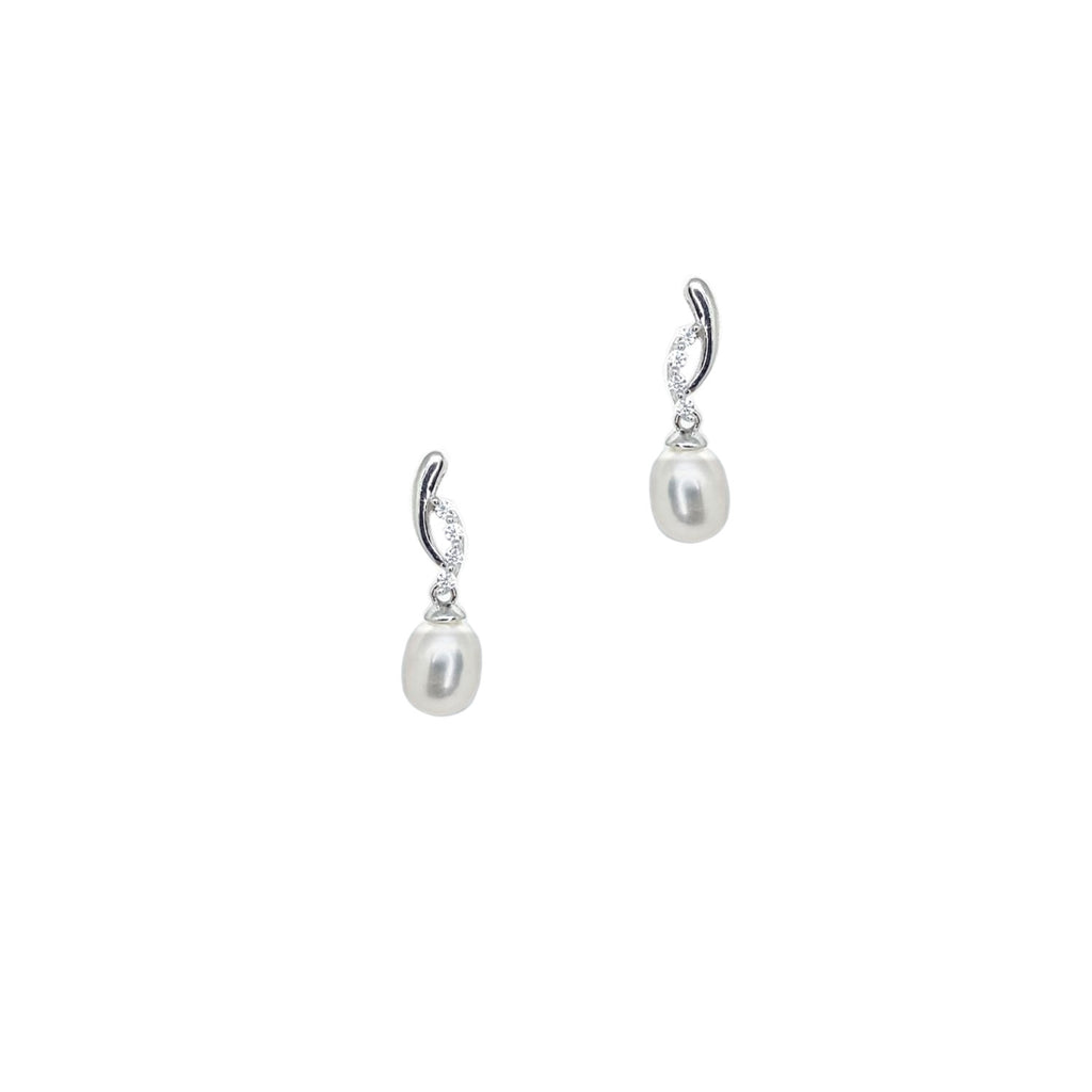 Pearl & Cubic Zirconium Pendant<BR/>Swirl Earrings