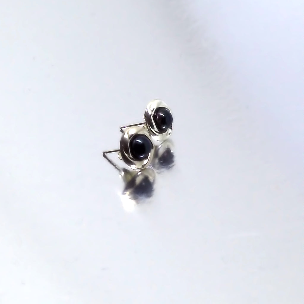 Black Pearl and<BR/>Silver Stud Earrings