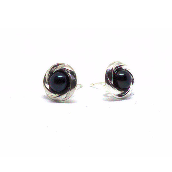 Black Pearl and<BR/>Silver Stud Earrings