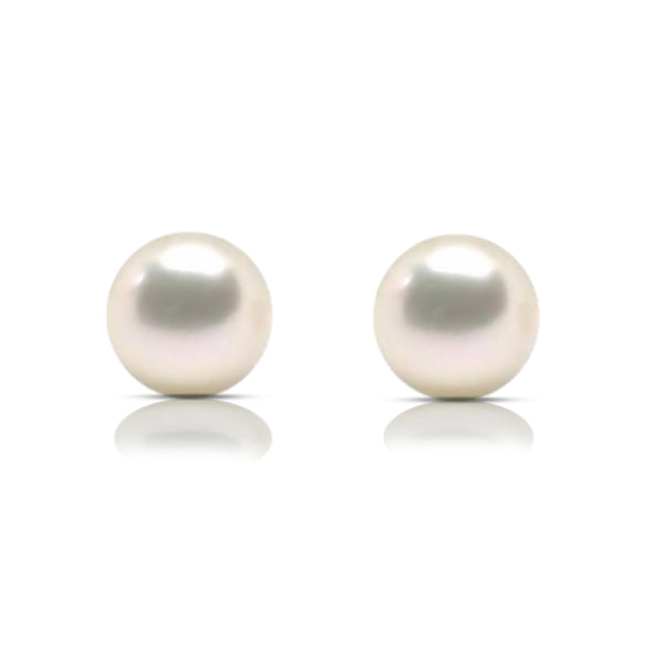 White Deep Button Pearl <BR/>Stud Earrings