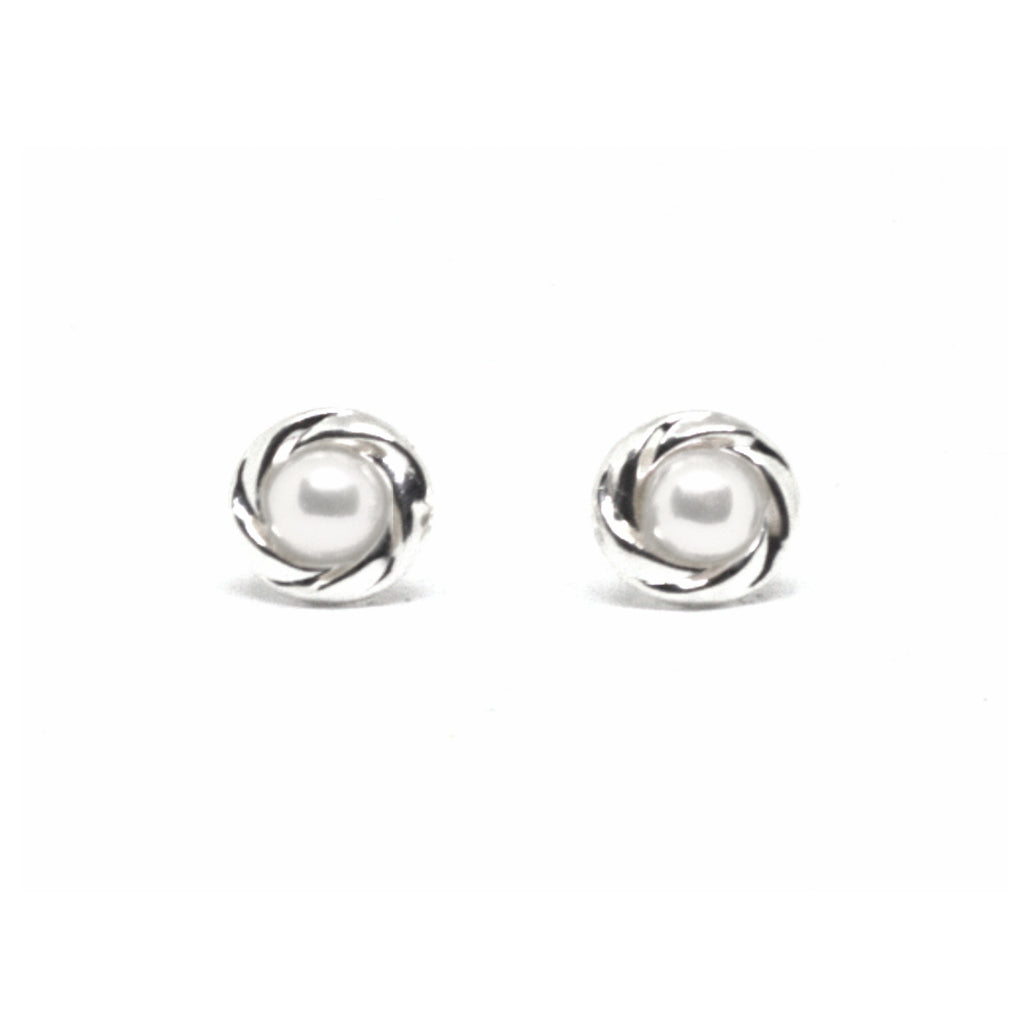 White Pearl and<BR/>Silver Stud Earrings