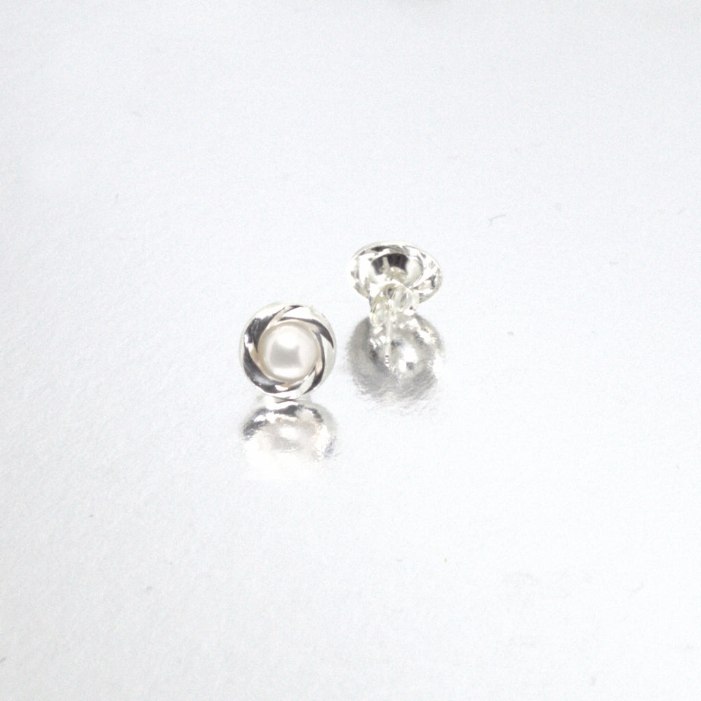White Pearl and<BR/>Silver Stud Earrings