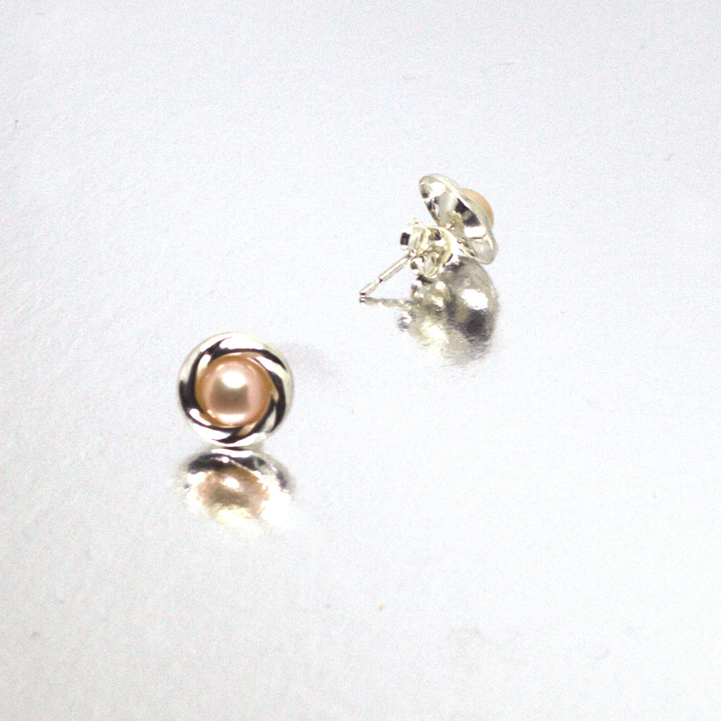 Pink Pearl and<BR/>Silver Stud Earrings