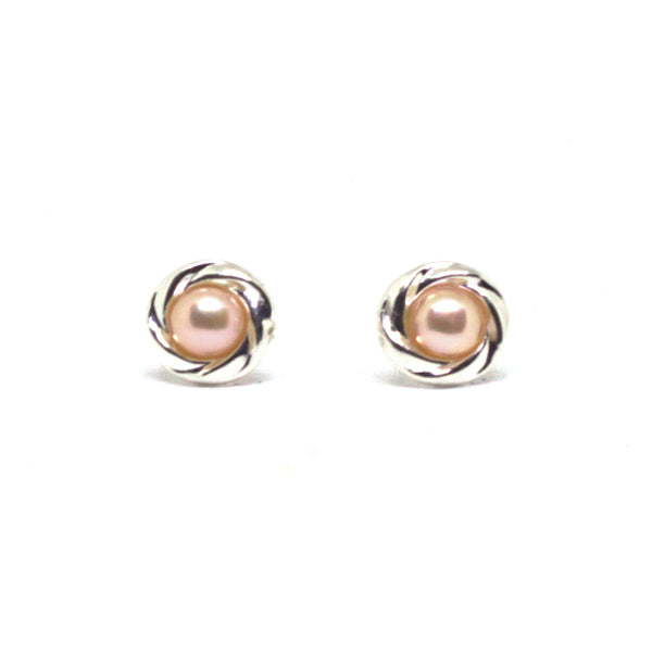 Pink Pearl and<BR/>Silver Stud Earrings