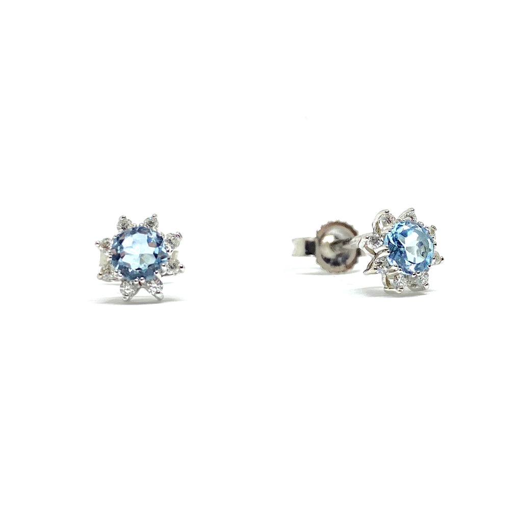 Blue Topaz & Diamond<BR/> White Gold Earrings