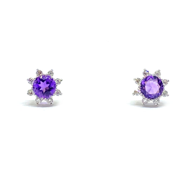 Amethyst and Diamond <BR/>White Gold Earrings